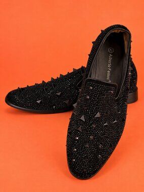 Alberto Fellini Black Spike & Rhinestone Loafers - Men’s Size 9